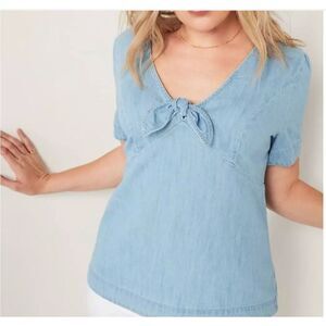 Old Navy denim 100% cotton medium tie front blouse